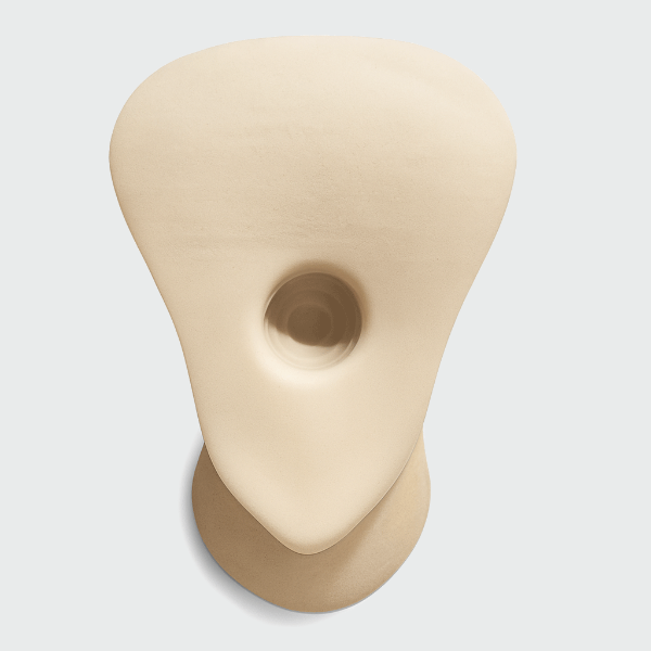 Back view of an Emisil prosthetic showing the built-in pleasure pocket.