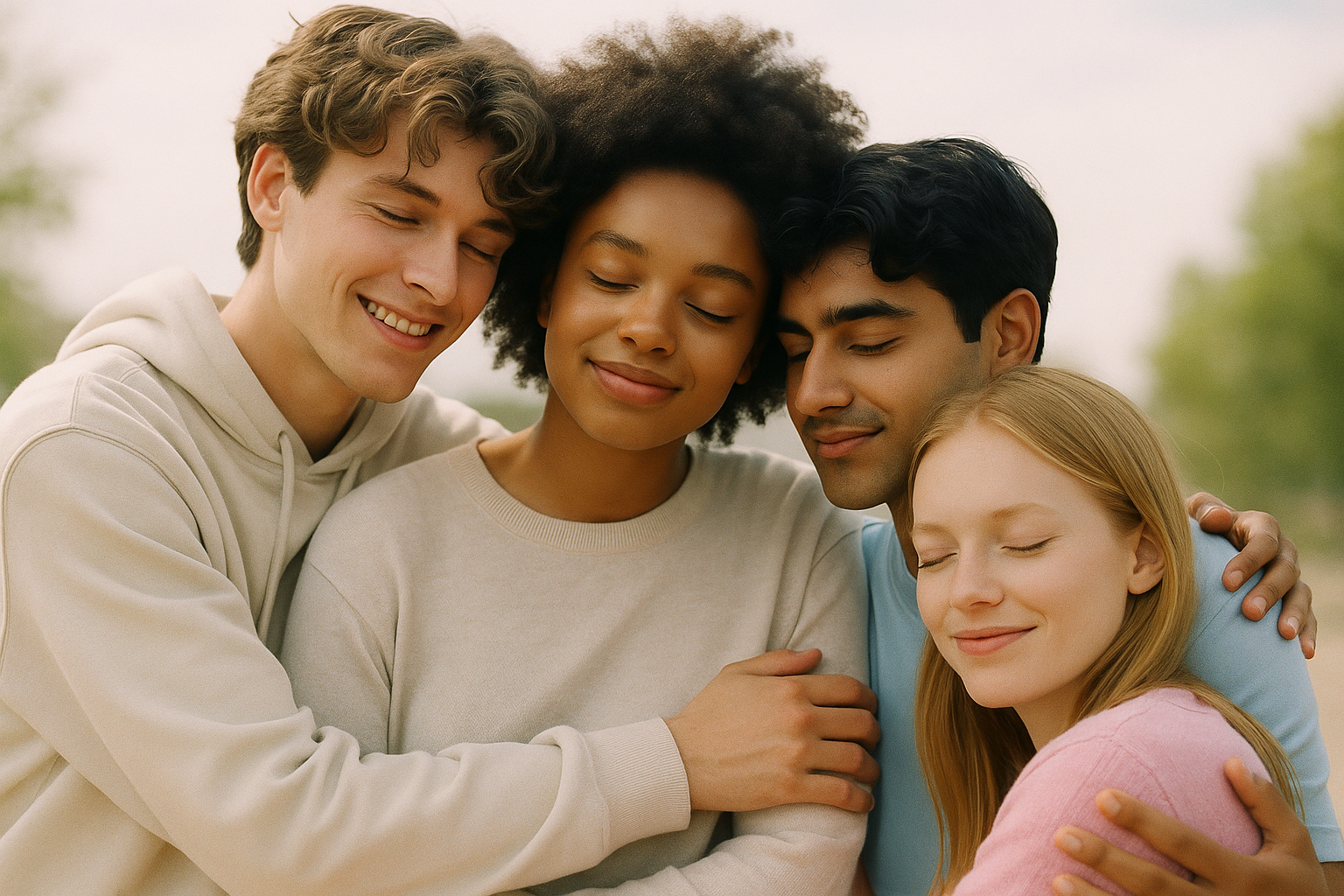 Diverse group of friends sharing supportive moment - transgender coming out guide