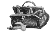 Artistic black-and-white sketch of a leather bag filled with realistic FTM prosthetics, symbolizing Emisil’s handcrafted transgender products.