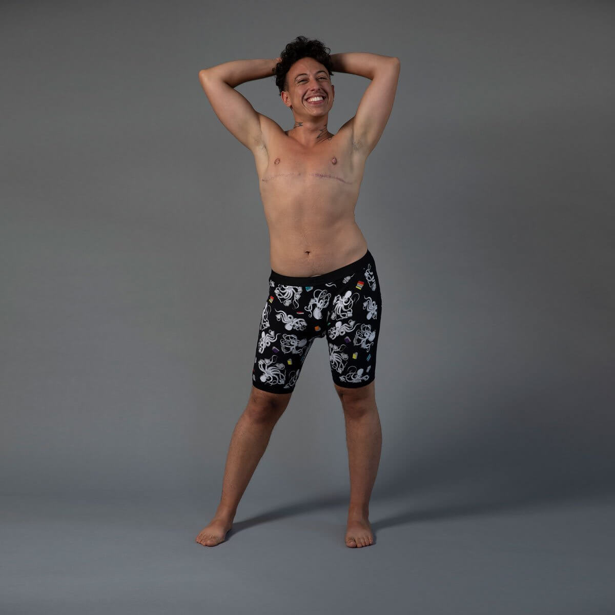 FTM model wearing Emisil 3rd generation STP packer for discreet packing